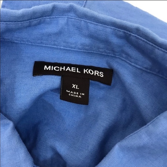 MICHAEL KORS Mens Blue Linen Collared Buttondown Casual Shirt - Picture 3 of 4